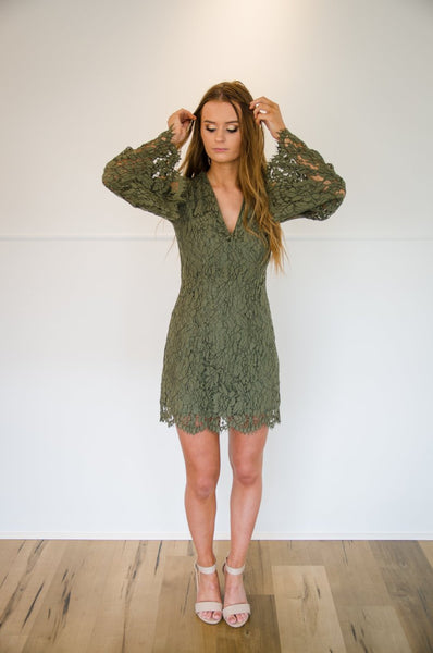 KEEPSAKE | Khaki Porcelain Lace Dress